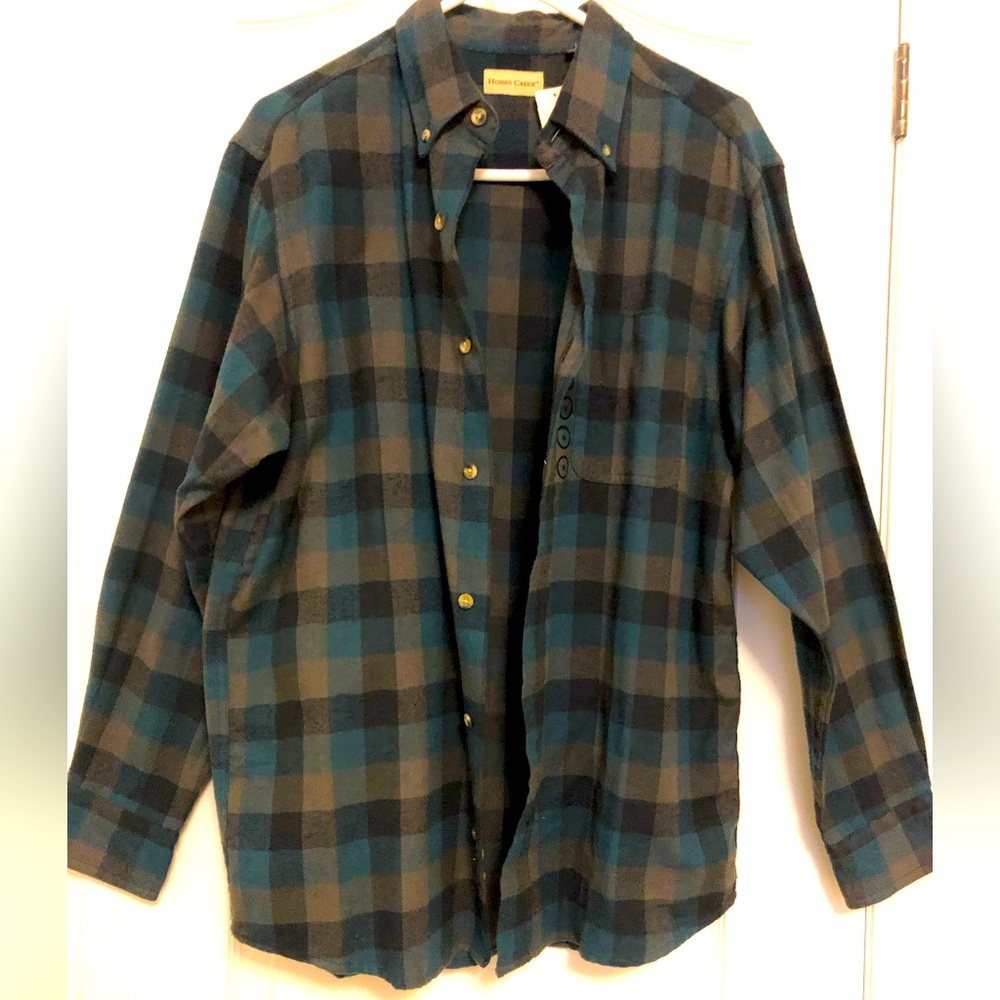 Teel, black, new mens’/unisex  plaid shirt, medium, all cotton